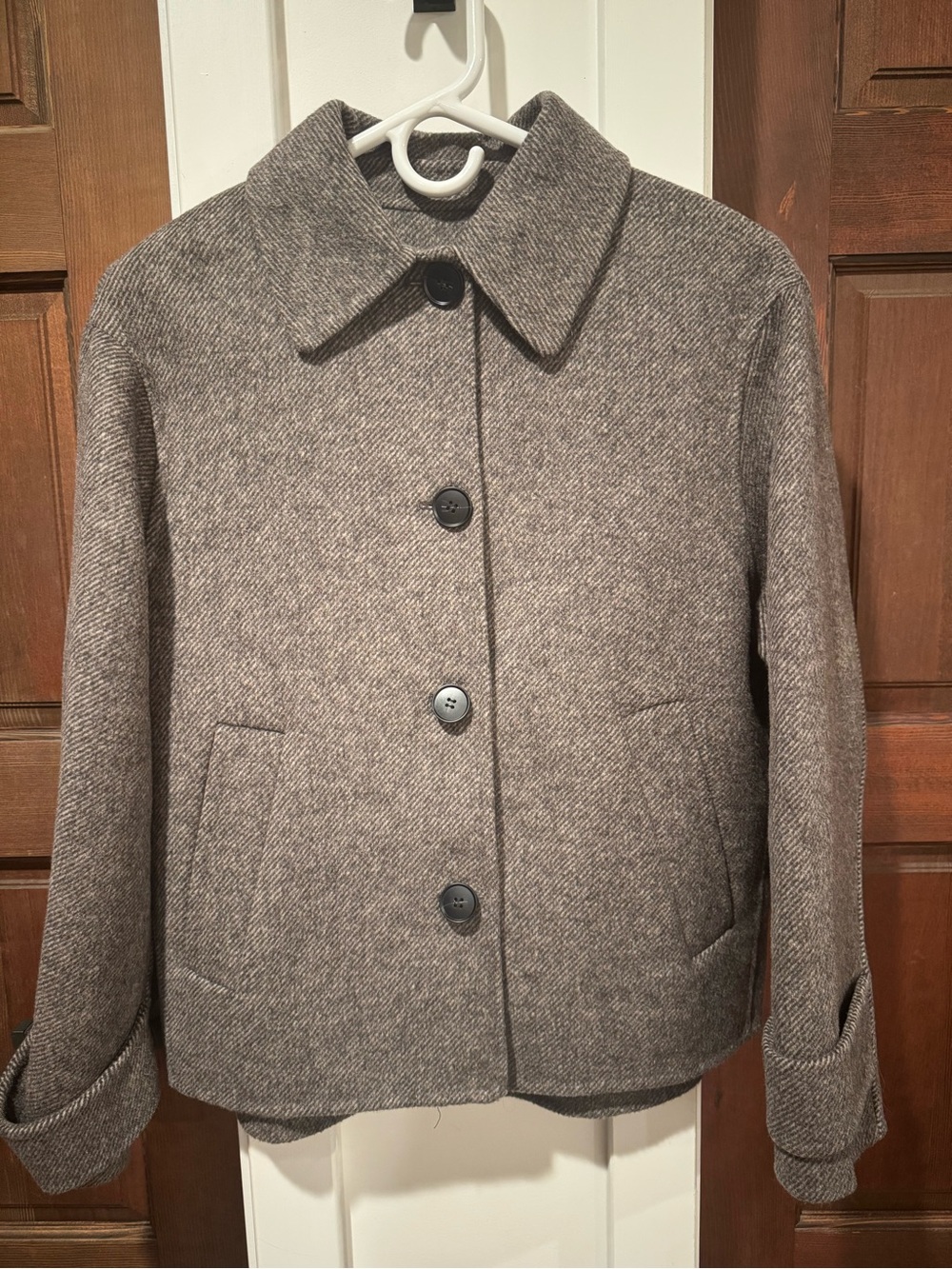 Zara Herringbone Short Coat Taupe Brown Size XS